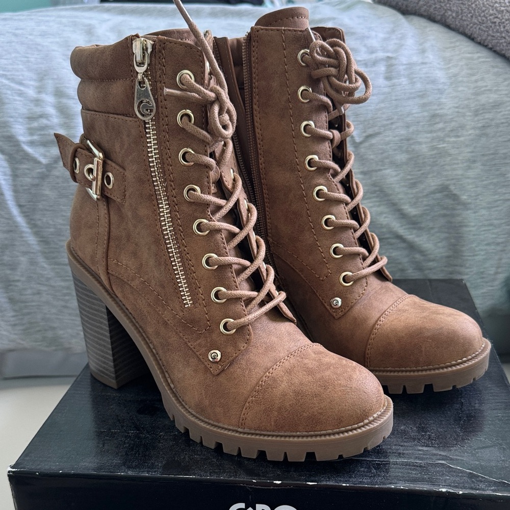 G by Guess Tan Lace-Up Boots